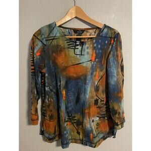 Ali Miles Tunic Top Womens Small Multicolor Abstract Print Stretch Boho Artsy
